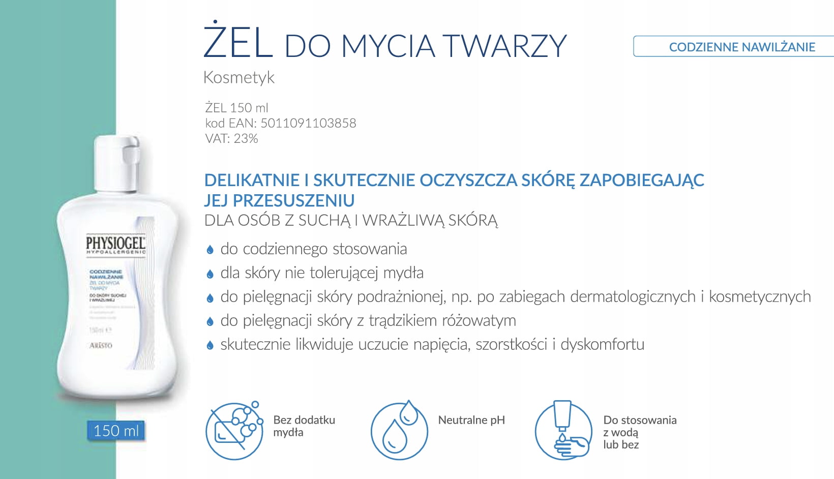 3 + 1 Physiogel Żel Do Mycia Twarzy Skóra Sucha
