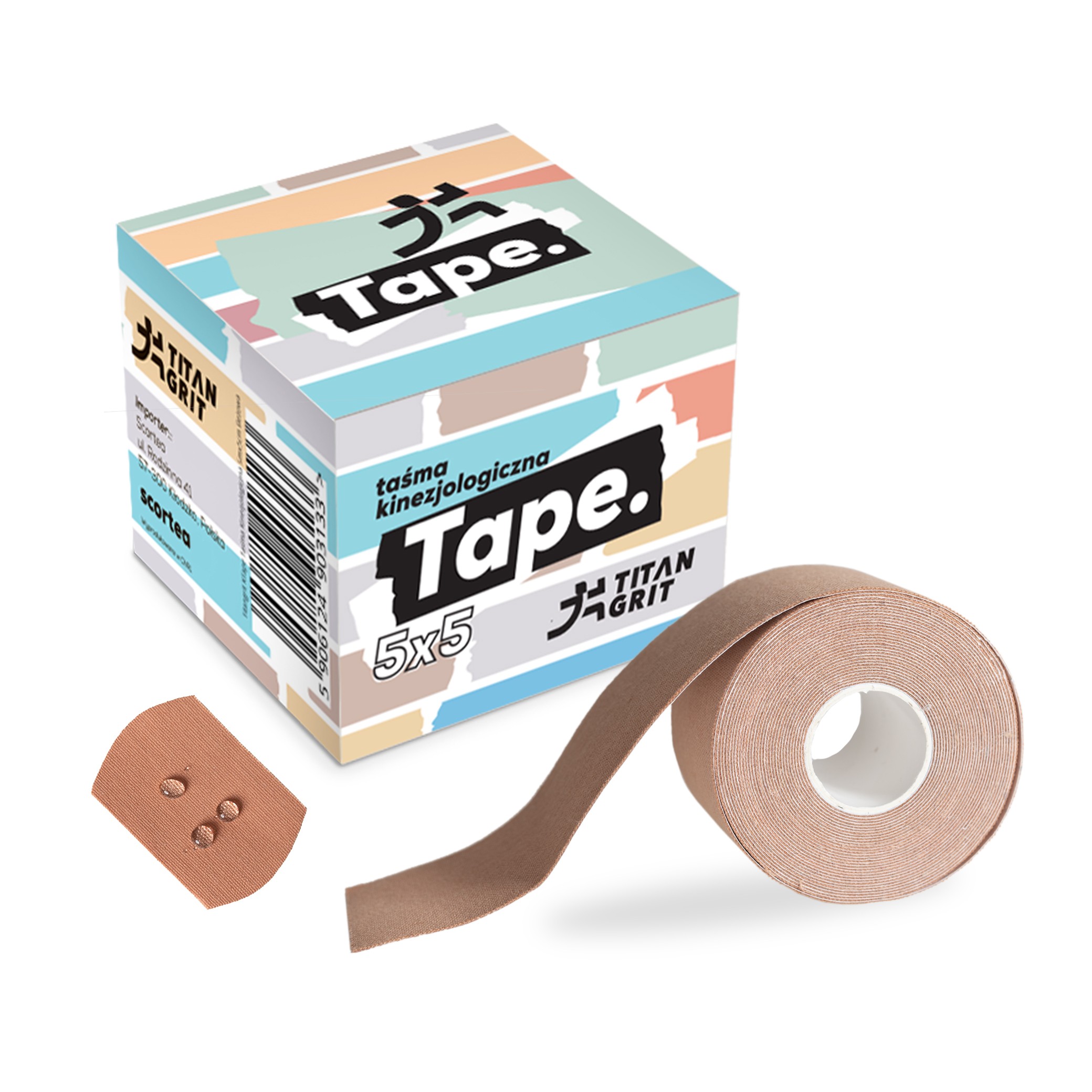 TitanGrit Taśma Kinezjologiczna Tape. - Wodoodporna, Beżowa 5mx5cm
