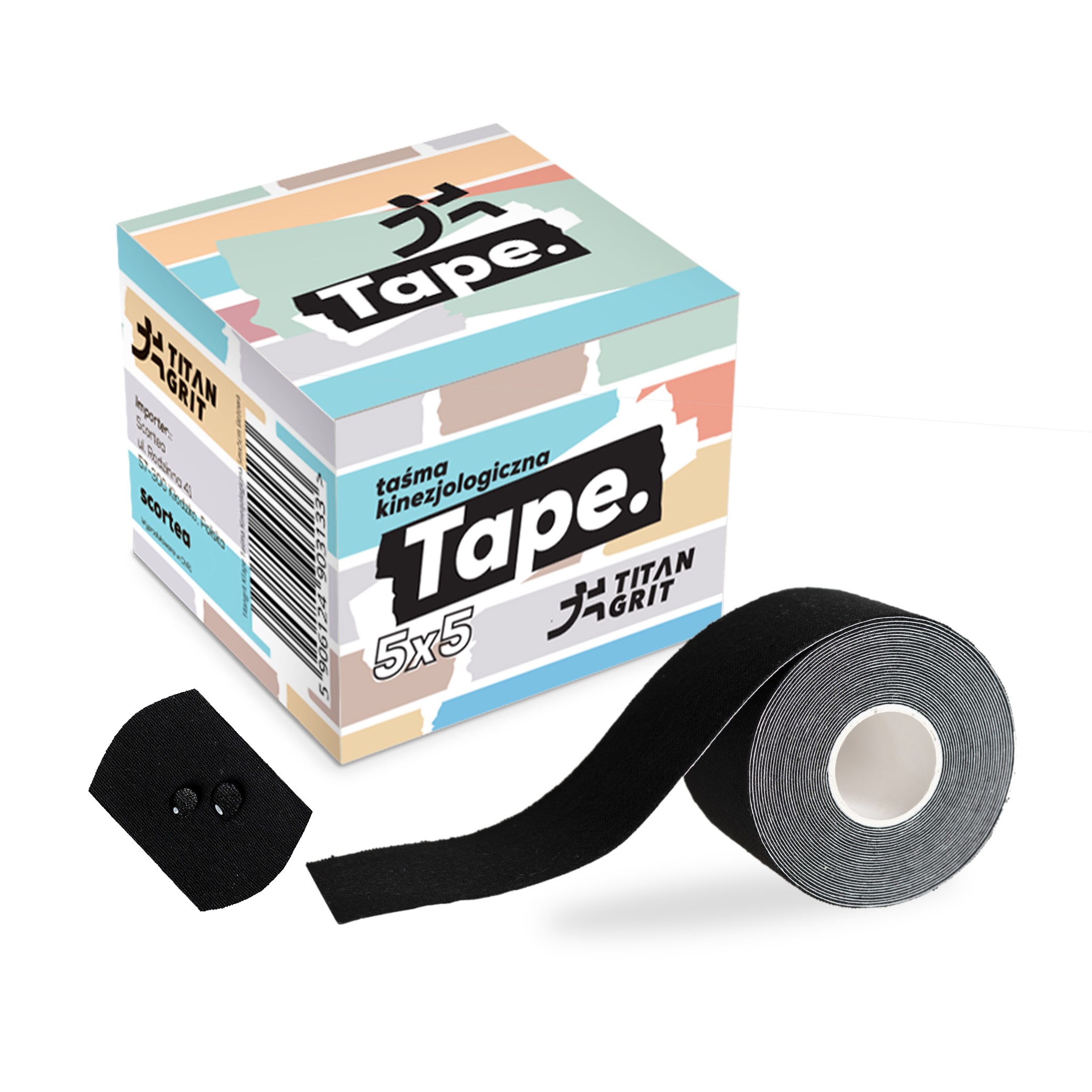 TitanGrit Taśma Kinezjologiczna Tape. - Wodoodporna, Czarna 5mx5cm