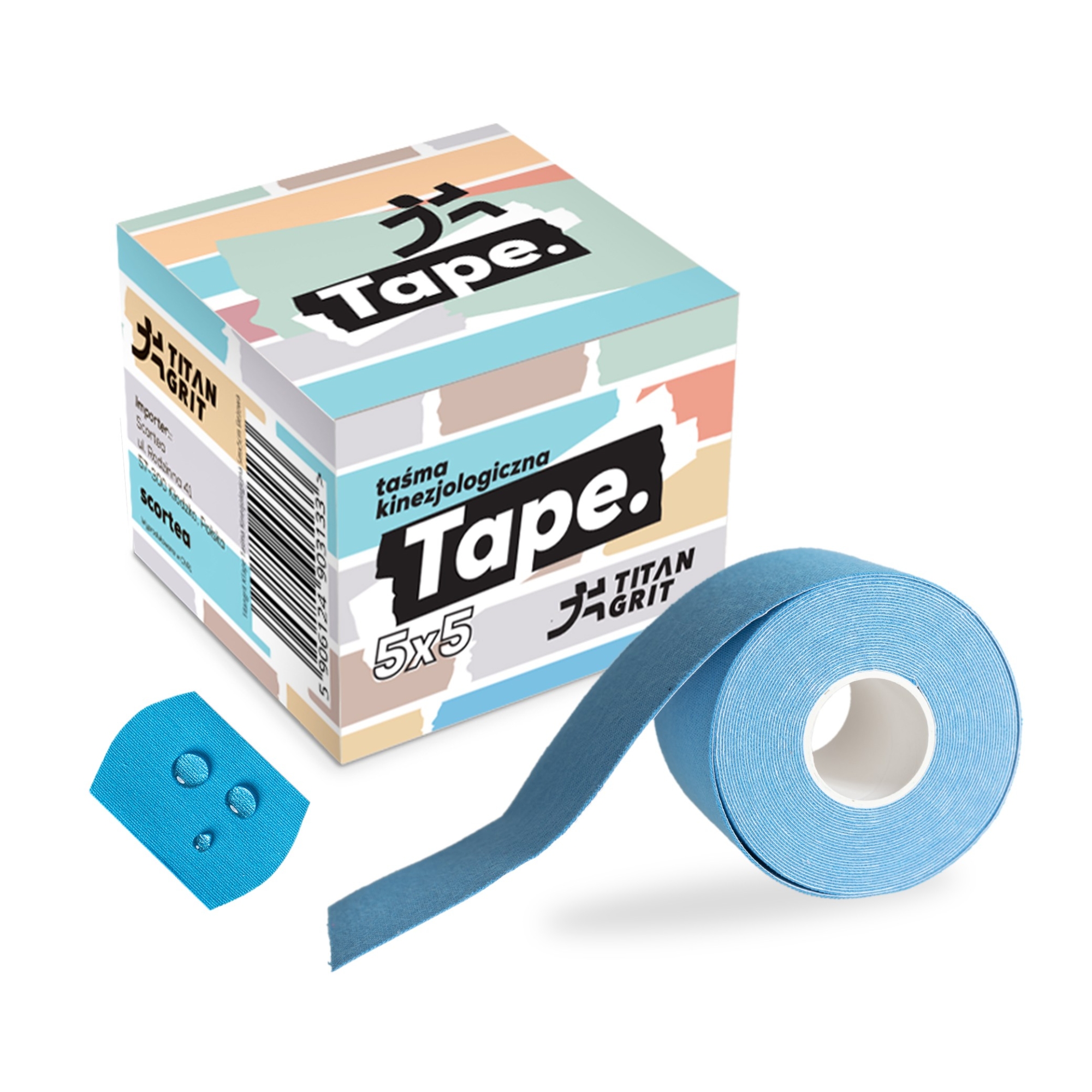 TitanGrit Taśma Kinezjologiczna Tape. - Wodoodporna, Niebieska 5mx5cm