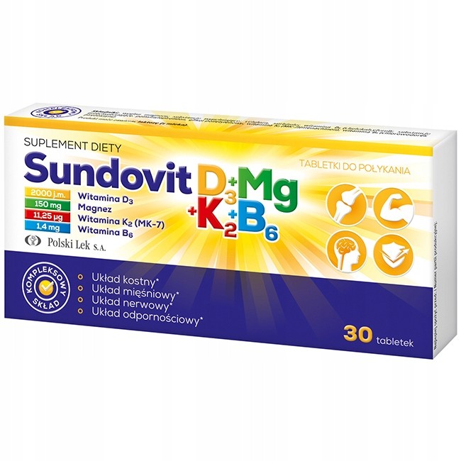 Sundovit D3+Mg+K2+B6 Wsparcie Odporności 30 Tabletek