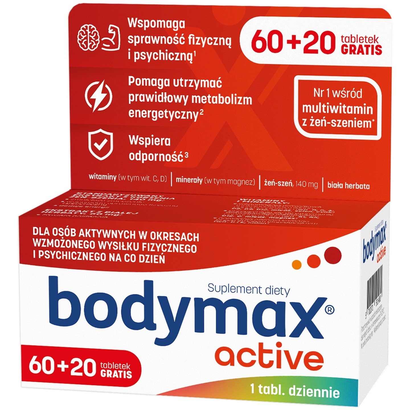 Bodymax Active Żeń Szeń 60+20 Tabletek Gratis